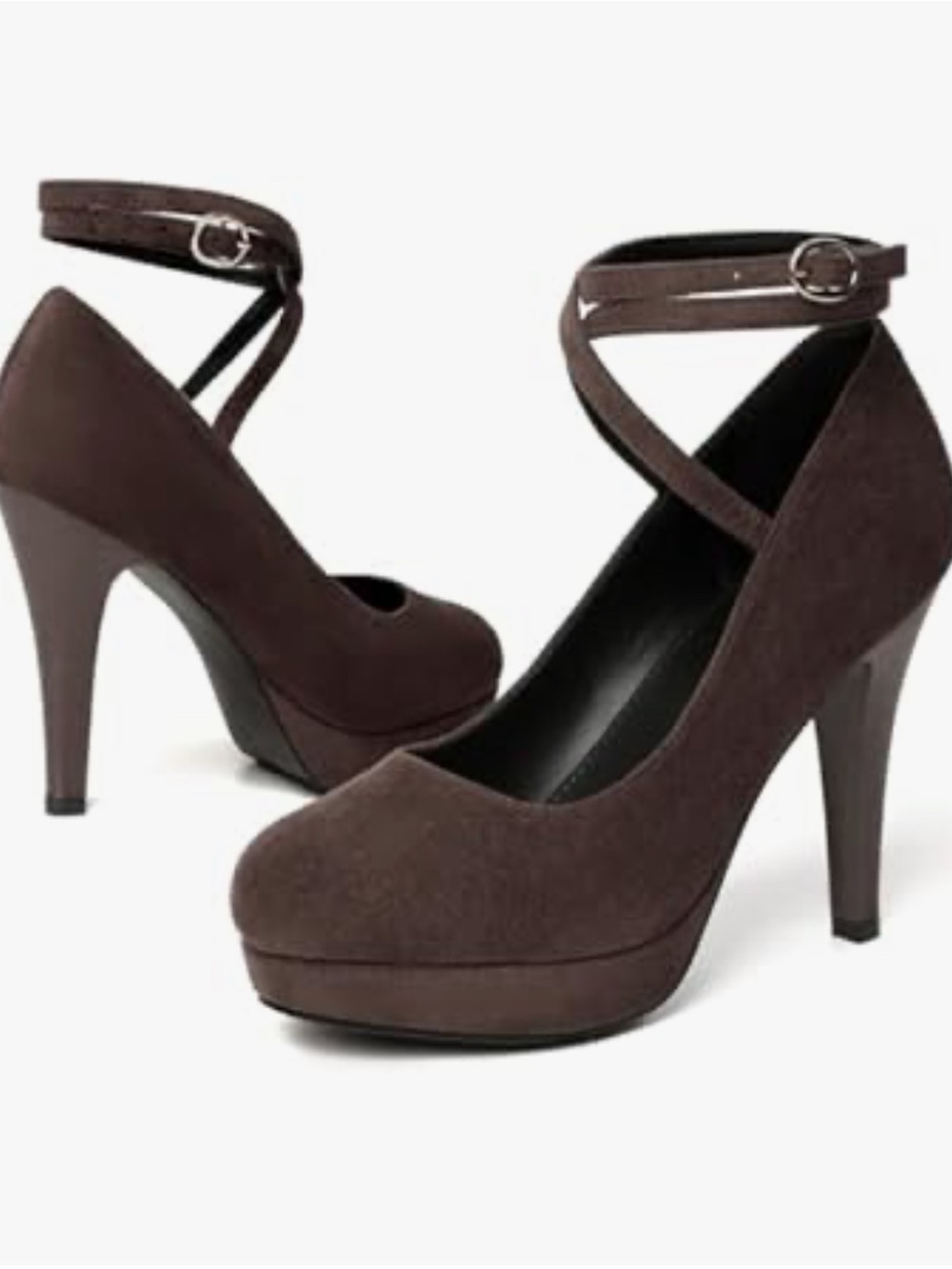 Women's Dark Brown Ankle-Strap High Heel Pumps